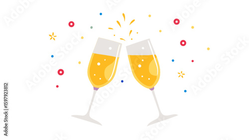 Celebrate new year party with champagne cheers vector illustration for christmas and happy birthday holiday event