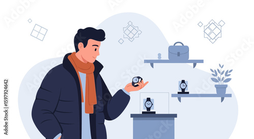 Elegant Man Contemplates Timepiece Design In High Fashion Timekeeping Boutique