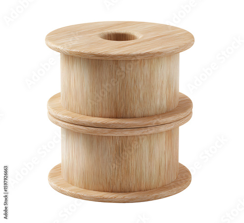 Vertical stacked wooden spools with shadows removed transparent background