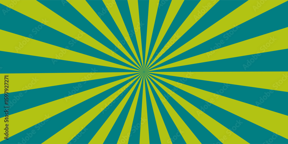 Obraz premium Green and turqoise retro vintage radial line comic book background. Exploding star burst texture japanese radius cartoon pattern abstract.