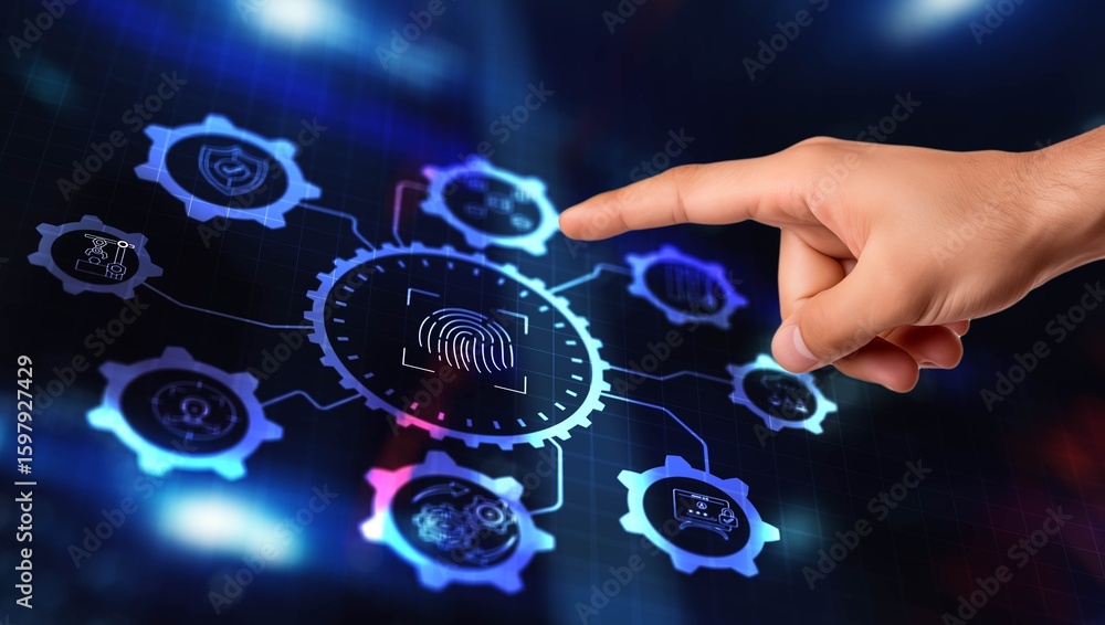 Fototapeta premium Biometrics Fingerprint concept. Biometrics security with digital interface