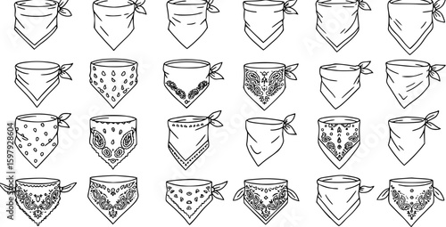 set of vector set of outline silhouette bandana icon set. on white background
