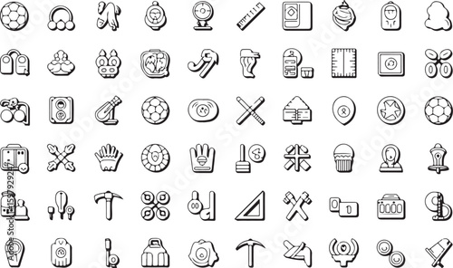 Vector set of hand-drawn metal alphabet letters with business and music icons