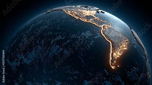 Illuminated Latin America at night vibrant cities, stunning landscapes, and unique geography showcase rich culture across globe