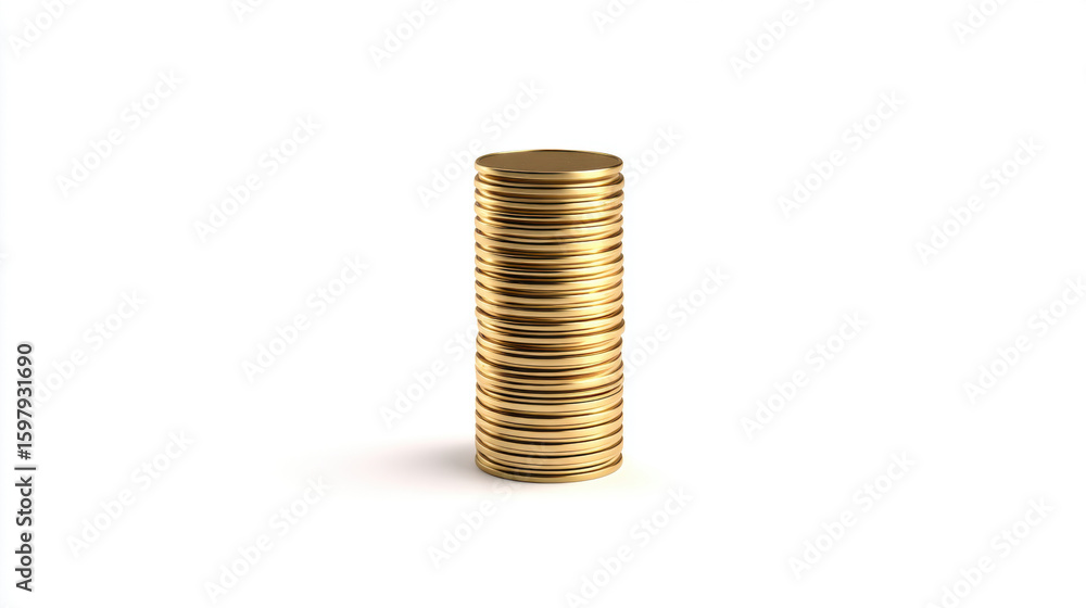 Growing Coin Stack, A minimalist 3D scene of a small stack of gold coins gradually increasing in height. Plain light background. Representing increasing returns. Growing Coin Stack, A minimalist 3D scene of a small stack of gold coins gradually increasing in height. Plain light background. Representing increasing returns.