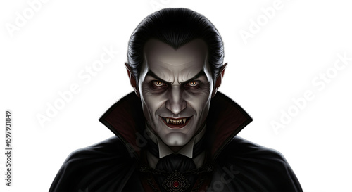 A realistic Dracula trying to scare people
