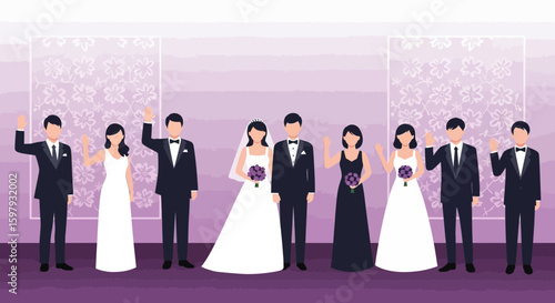 Elegant Wedding Party Celebratory Gathering With Bride Groom And Wedding Guests
