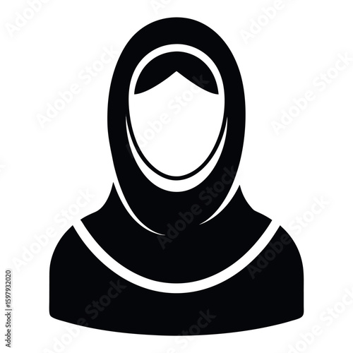 Simple Black and White Illustration of a Woman Wearing a Hijab Headscarf