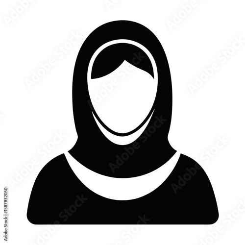 Woman with Hijab Silhouette Illustration in Black and White Simple Style