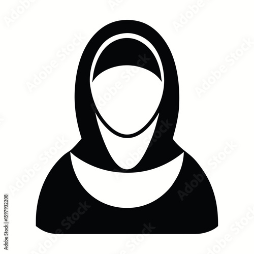 Black and White Icon of a Woman Wearing a Traditional Islamic Head Covering, No Face Shown