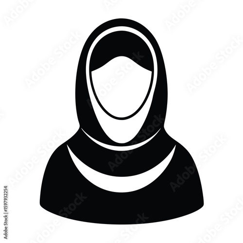 Black and White Silhouette of a Woman in a Hijab Head Covering