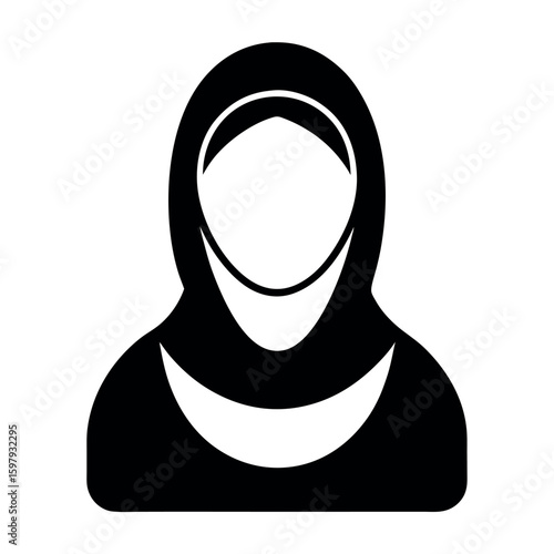 Black and White Icon Depicting a Person Wearing a Hijab, Religious Symbol