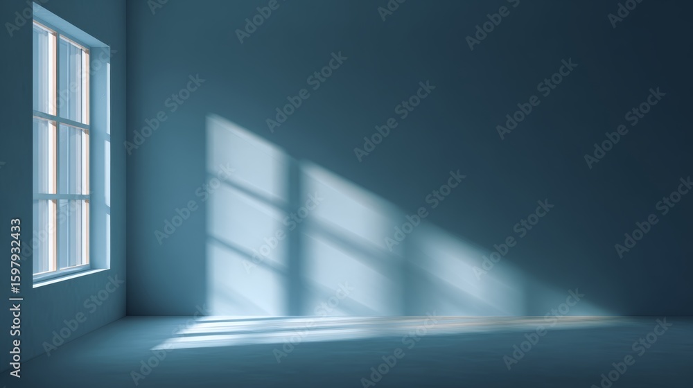 Fototapeta premium Minimalistic simple abstract background for product presentation. Shadow and light from windows on wall.