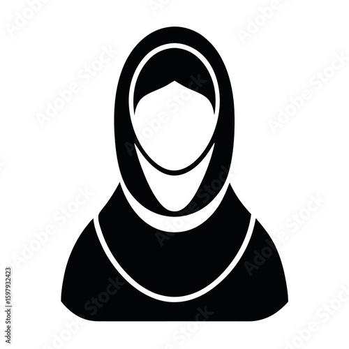 Silhouette of a Woman Wearing a Dark Islamic Headscarf on White Background