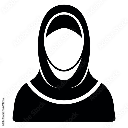 Silhouette Illustration Woman Wearing Hijab, Traditional Muslim Headscarf, Religious Symbol, Modern Design