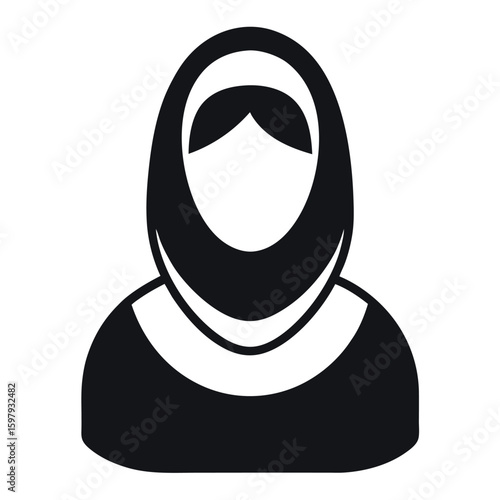 Black and White Silhouette of a Woman Wearing a Traditional Hijab Head Covering