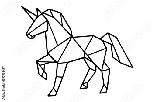 Geometric Origami Unicorn Isolated Vector Coloring Page