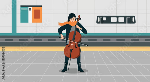 Cellist Performs At The Subway Station A Harmonious Commute Experience