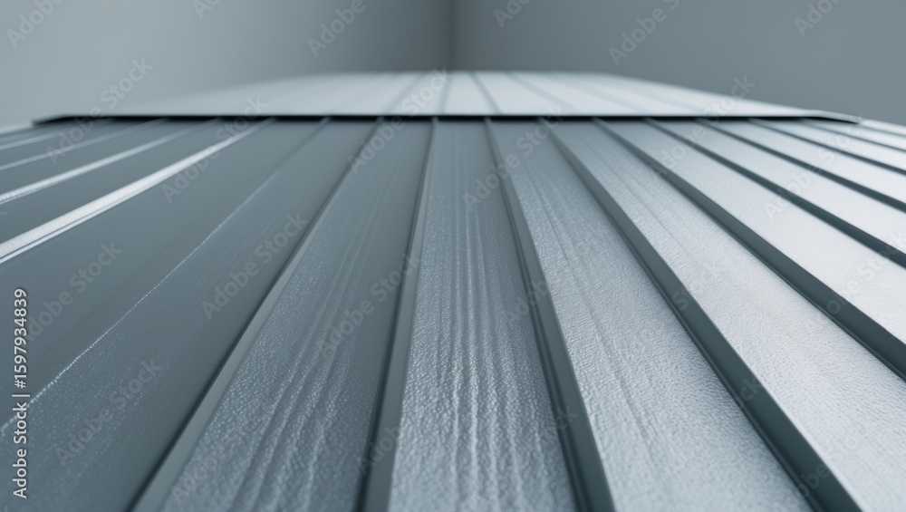 Obraz premium Close-up of a steel roof with metal panels, showing detailed texture and roofing material. Architecture, construction, building materials, metal roofing.