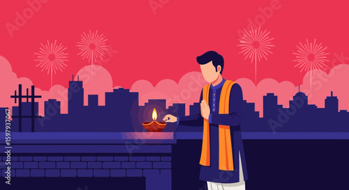 Diwali Celebrations In City Background With Traditional Festive Elements