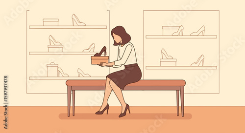 Elegant Woman Shopping For Stylish Shoes In A Designer Boutique Store