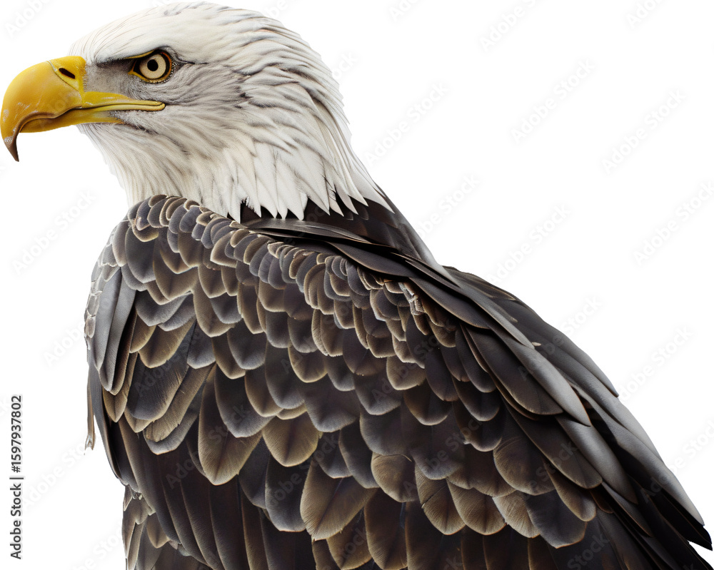 Obraz premium Bald eagle with sharp beak and layered brown feathers