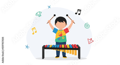 Cheerful Youngster Creates Melodies With Xylophone In A Joyful Musical Illustration