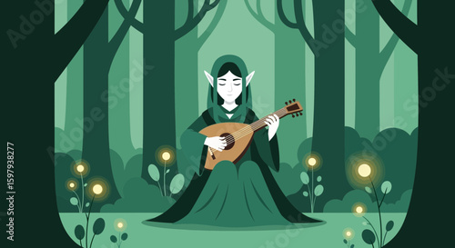 Elven Serenade In Forest Calm Melodic Composition With Stringed Instrument