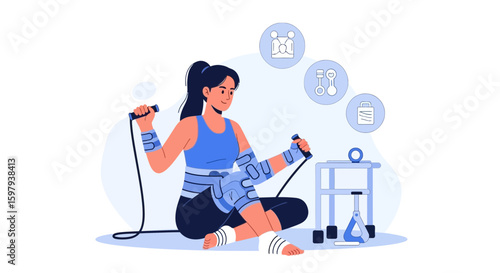 Empowered Woman Recovering From Injury With Physical Therapy Exercises and Rehabilitation