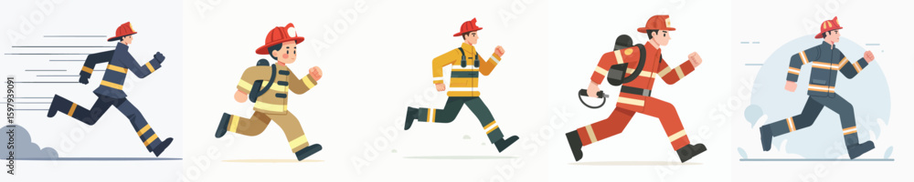 Fototapeta premium a group of firefighters running vectors