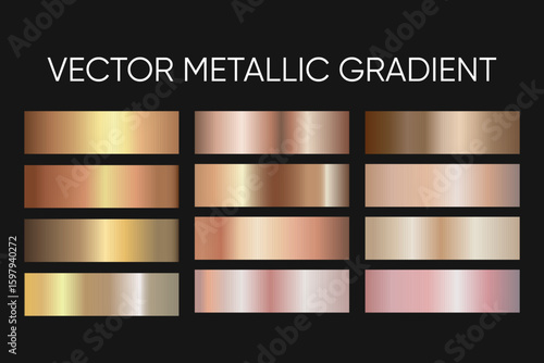 Vector metallic gradient set in gold, rose and champagne tones