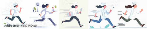 female chef character vector running