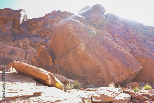 Fényképezés Petroglyphs carved just below the Courthouse Wash Pictograph Panel, located in Arches National Park and overlooking the Colorado River just outside Moab, Utah, United States