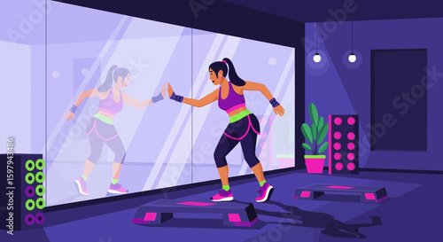 Energized Woman Practicing High Intensity Interval Training In Fitness Studio