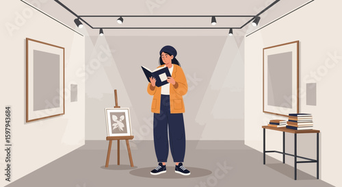 Enjoying Art And Literature In A Modern Art Gallery Experience A Cultural Day