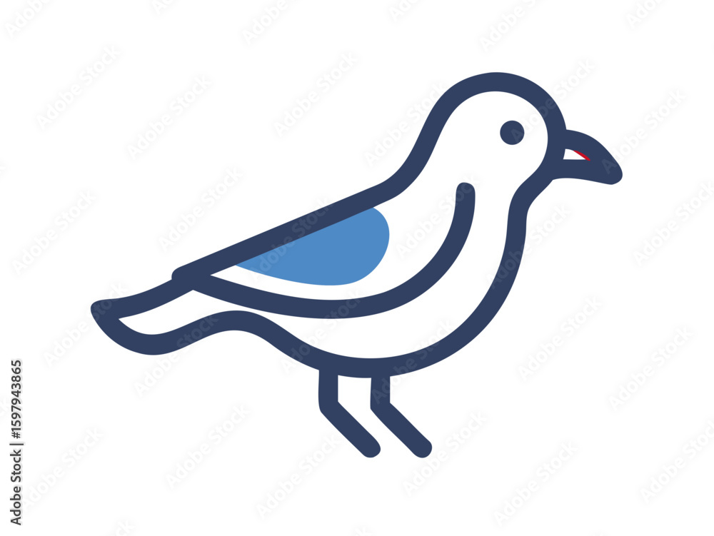 Fototapeta premium Cute Line Art Illustration of a Light-Colored Bird Perched. A stylized, light-blue bird with a simple line art design, perched on a branch. 