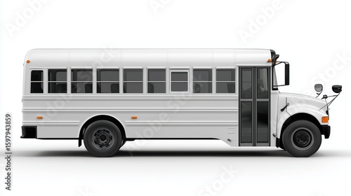 Side View of a Classic White School Bus on a Plain Background