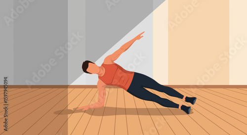 Man Practicing Side Plank Exercise For Core Strength And Balance Improvement