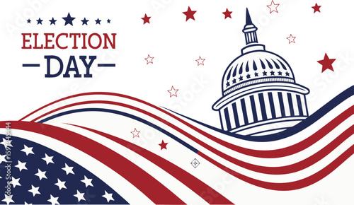 Election Day: A patriotic illustration, featuring the iconic capitol building and the stars and stripes. Celebrating the essence of democratic process