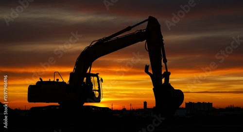 Wallpaper Mural Excavator silhouette at sunset construction equipment heavy machinery Torontodigital.ca