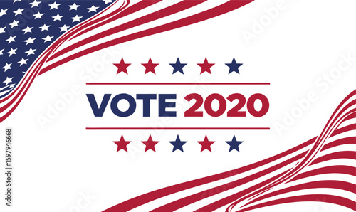 Vote 2020: An eye-level shot of a Vote 2020 poster. The artwork features the US flag’s colors. The word “VOTE” is boldly displayed along with the year 2020.