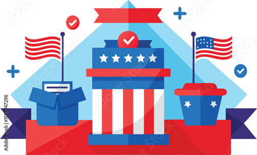 Voting Rights Emblem: A vibrant depiction of the American flag and a ballot box, symbols of democracy and civic duty.