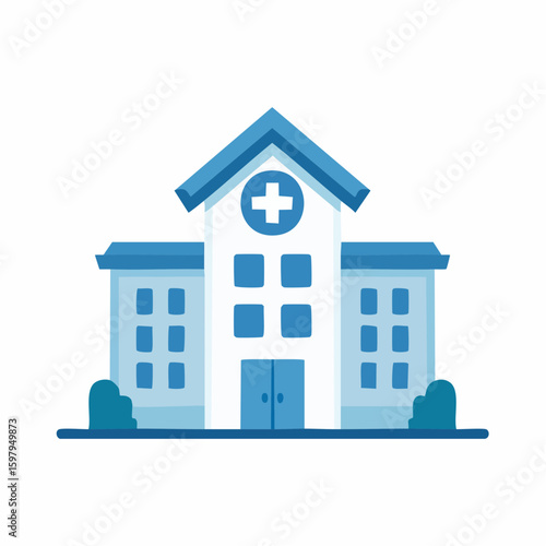 An illustration of a modern hospital, featuring clean lines and a distinctive cross symbol, is a symbol of health and care. It represents a place of healing and medical attention.