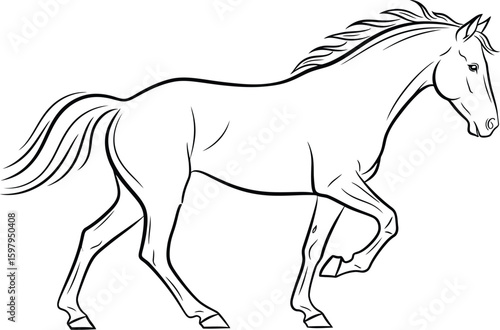 Elegant horse outline prancing gracefully with flowing mane and tail