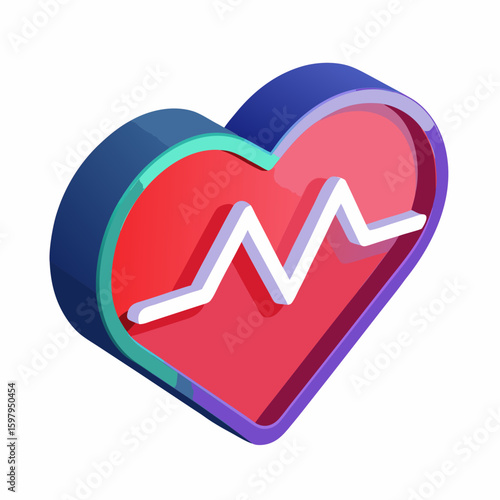 Pulse neon, great design for any purposes. Realistic pulse 3d for medical design. Red heart. Isolated object. 3d sign. Heart wave. Vector isolated design element