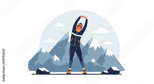 Man Warming Up Before Exercise In The Snowy Mountains Outdoor Activity
