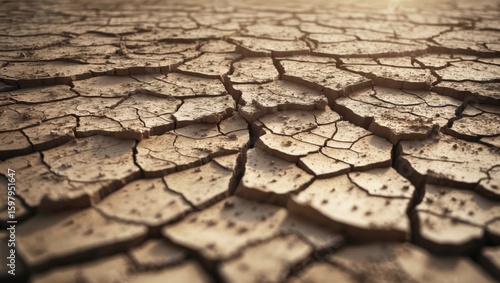 Cracked dry earth. Drought and water scarcity. Parched land in arid environment. Climate change and environmental degradation concept.