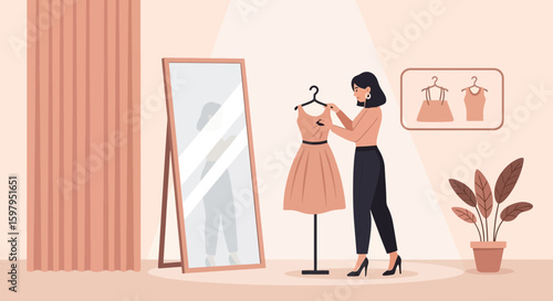 Fashion Designer Preparing Clothing In A Showroom With An Elegant And Chic Touch