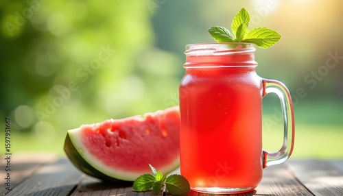 Wallpaper Mural Summer Watermelon Juice with Mint in Mason Jar Torontodigital.ca