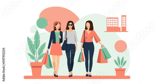 Fashionable Friends Enjoying A Shopping Trip And Spending Time Together